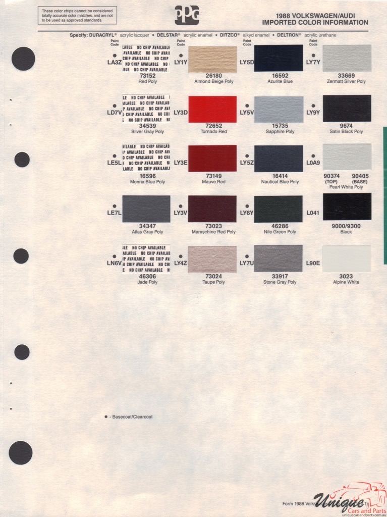 1988 Volkswagen Paint Charts PPG 2